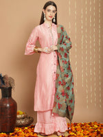 Thumbnail for Jyoti Fashion Women's Peach Chanderi Silk Elegant Jardoshi Kurta with Trouser & Dupatta - Distacart