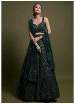Thumbnail for Jyoti Fashion Women's Dark Green Net Sequins with Dori & Thread Embroidered Designer Lehenga Choli Set - Distacart