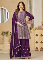 Thumbnail for Chinnon Purple Embroidered Palazzo Salwar Suit - Emponline - Distacart