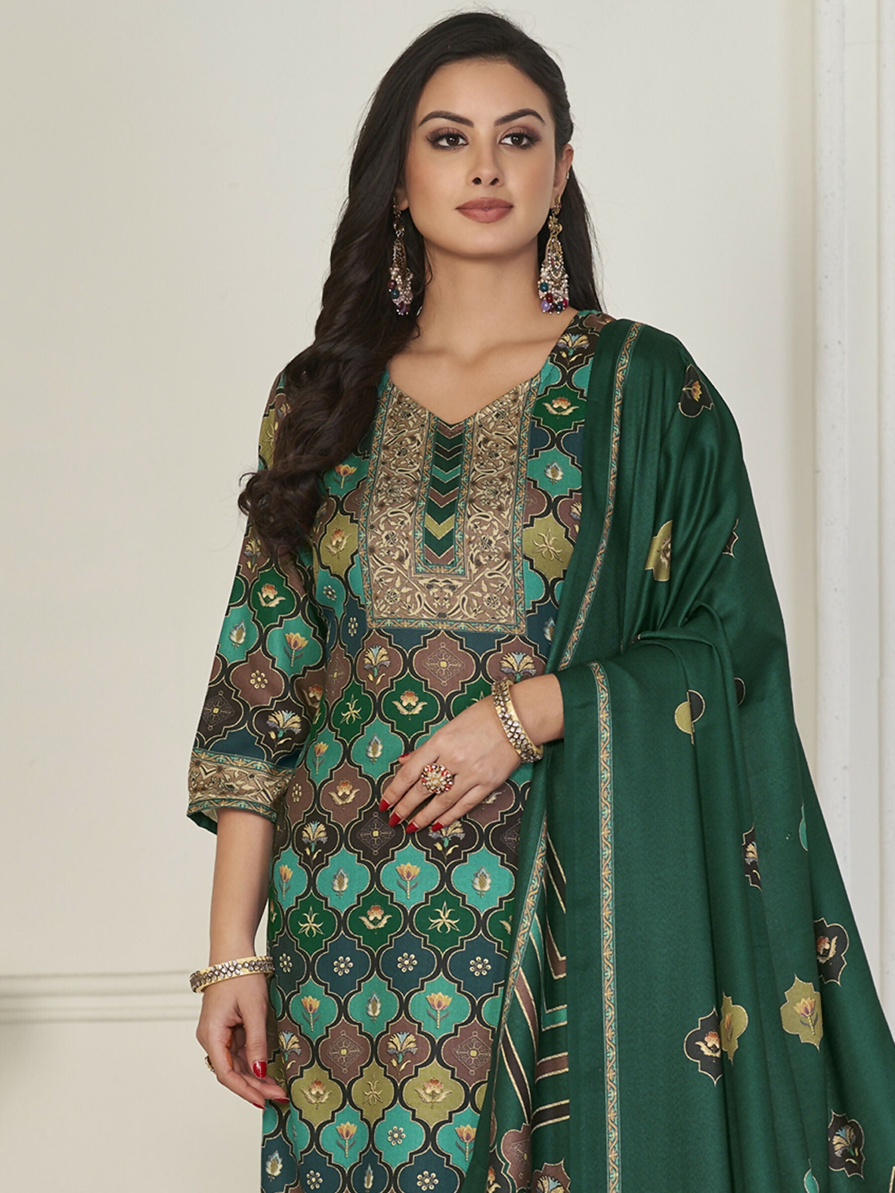 Jyoti Fashion Women's Multicolor Pashmina Digital Printed Kurta with Trouser & Dupatta - Distacart