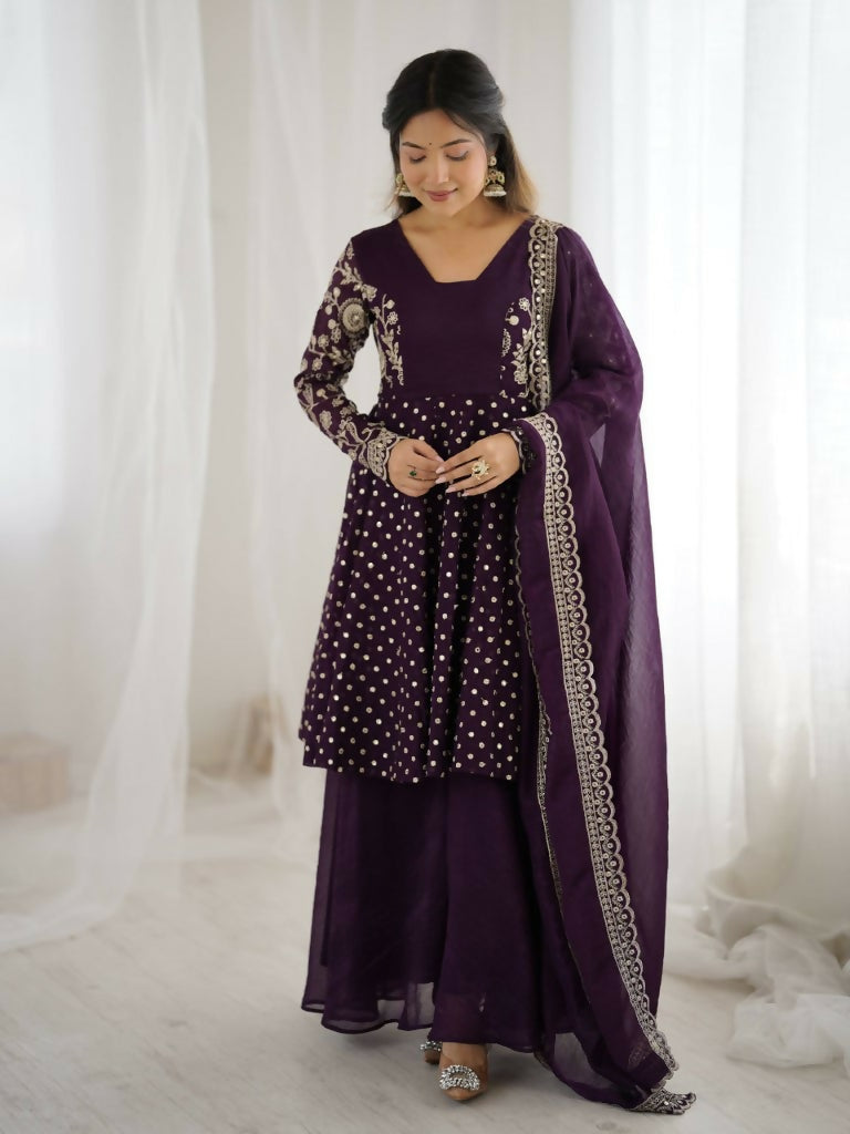 Teeya Creation Violet Color Embroidery Work Wedding Wear Salwar Suit