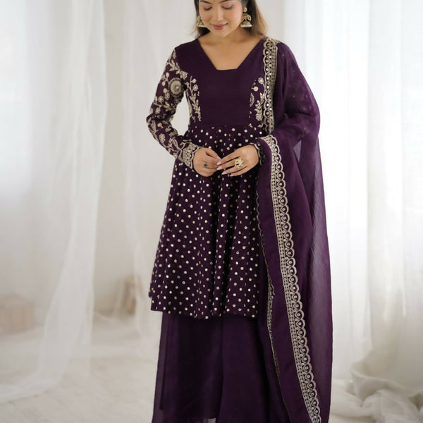 Teeya Creation Violet Color Embroidery Work Wedding Wear Salwar Suit