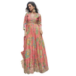 Thumbnail for Vegaa Fashion Peach Chinon Silk Embroidered Digital Print Festive Look Gown With Dupatta - Distacart