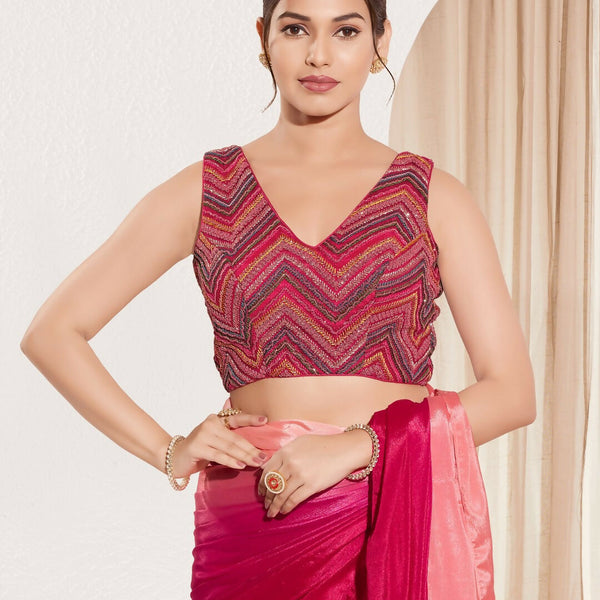 Joban Fashion Magenta Net Padded Blouse With V Neck Sleeveless - Distacart