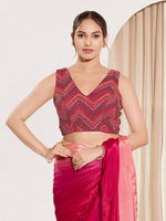 Thumbnail for Joban Fashion Magenta Net Padded Blouse With V Neck Sleeveless - Distacart