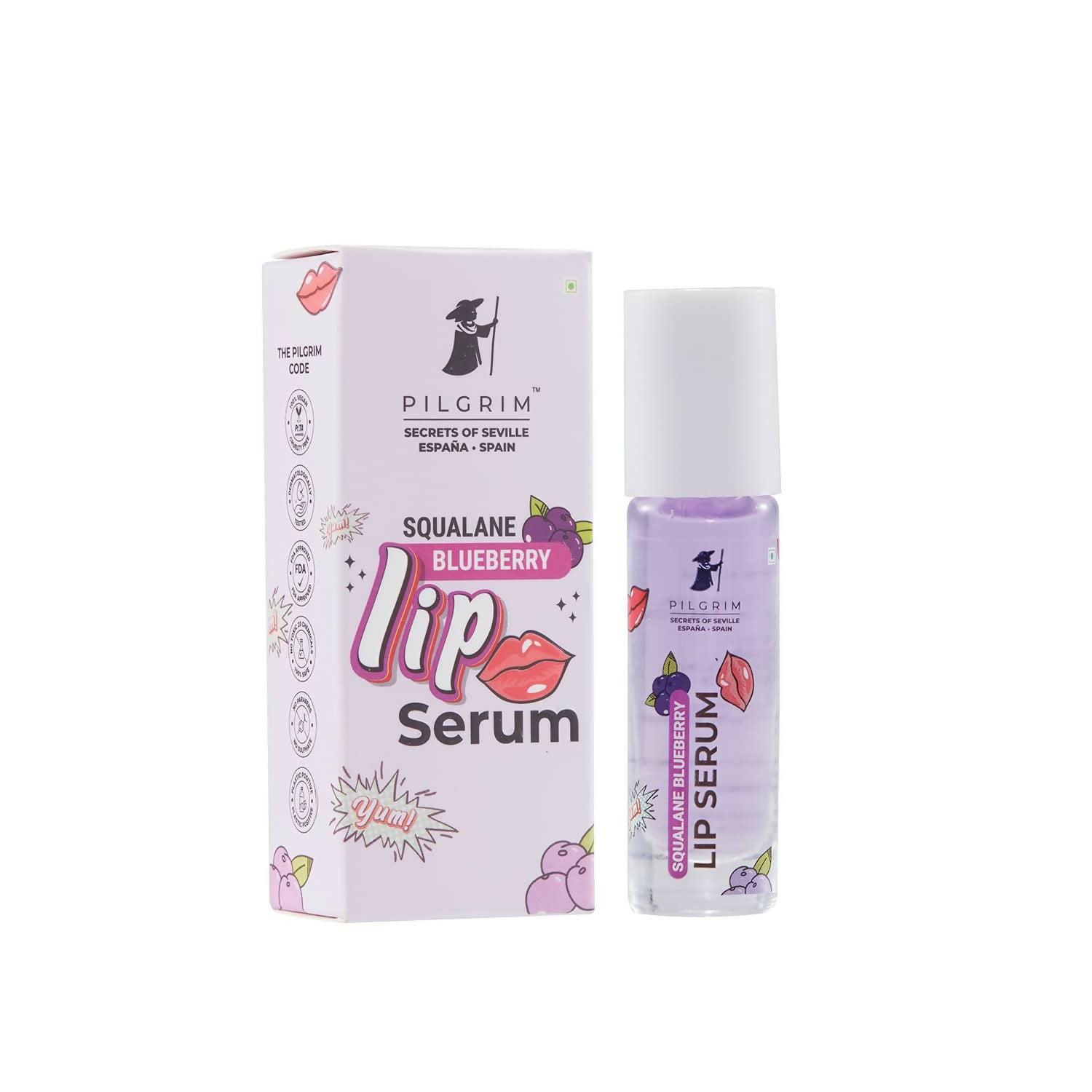 Pilgrim Spanish Lip Serum (Blueberry) with Roll-on For Visibly Plump Lips, Hydrating Lip Serum For Dark Lips - Distacart