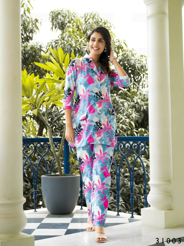 Casual Fashionable Multi Muslin Cotton co-ord set - Manya - Distacart