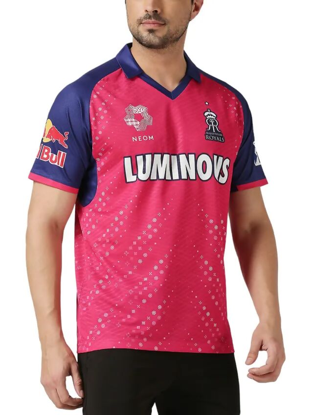 Rajasthan Royals Men Pink Typography Printed Half Sleeves Jersey - Distacart