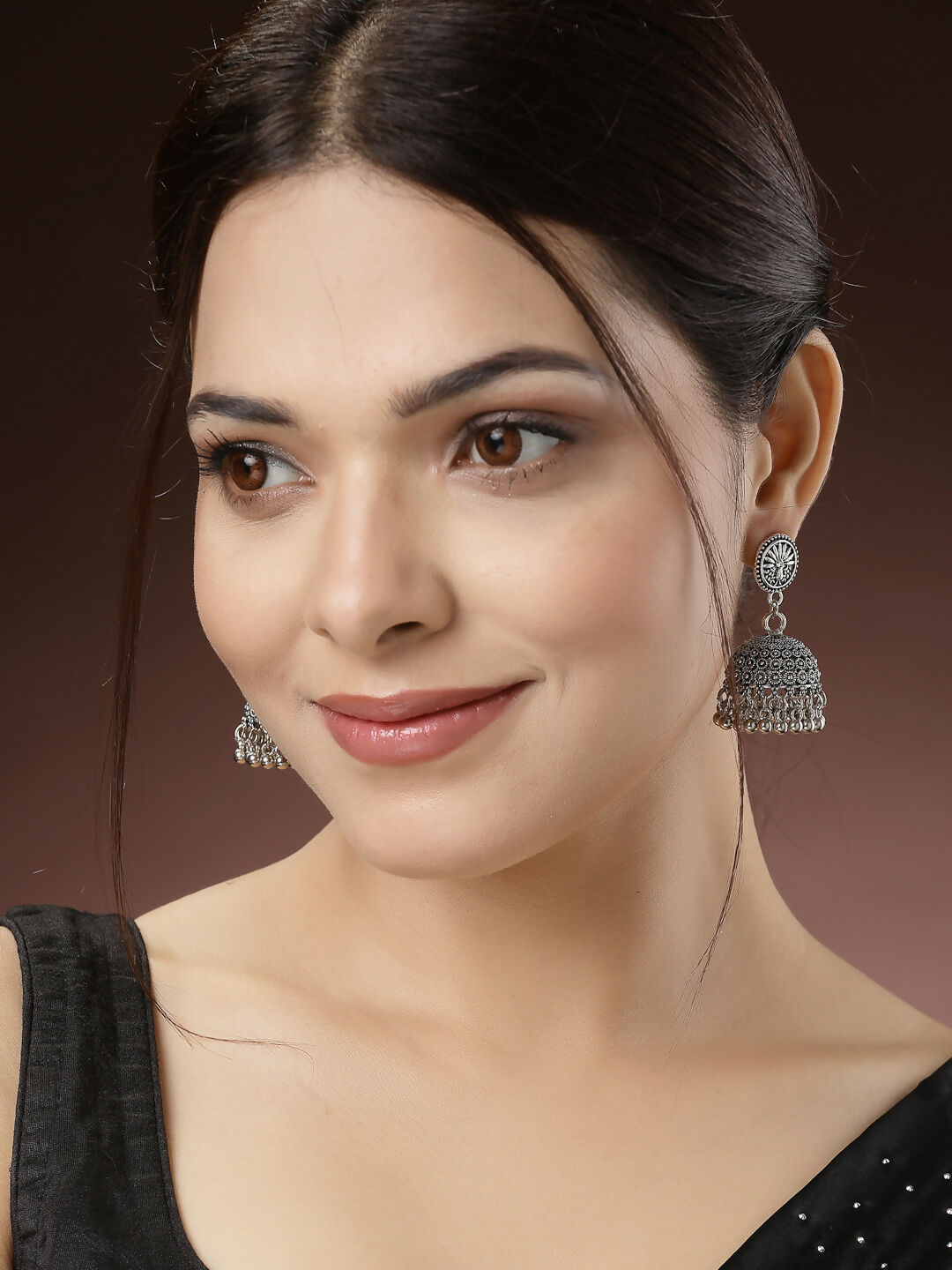 NVR Women's Set of 3 Silver-Toned German Silver Oxidised Dome Shaped Jhumka Earrings - Distacart