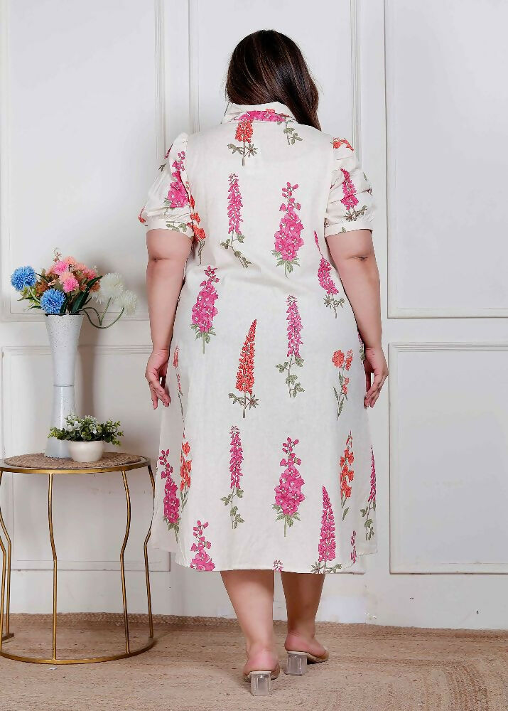 Miravan Plus Size Womens Off White Flower Printed Cotton Flex Maxi Dress - Distacart