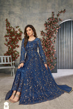 Thumbnail for Anaita Blue Embroidered Net Stitched Anarkali suit - Distacart