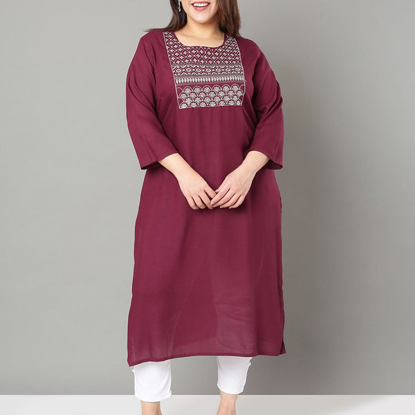 Sztori Plus Size Floral Yoke Design Thread Work Straight Kurta - Distacart