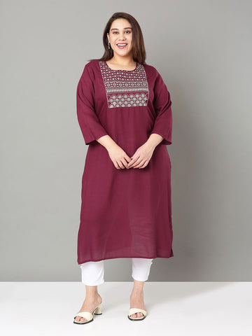 Sztori Plus Size Floral Yoke Design Thread Work Straight Kurta - Distacart