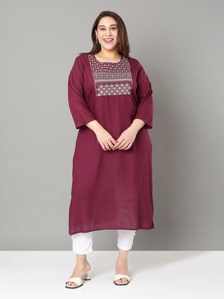 Sztori Plus Size Floral Yoke Design Thread Work Straight Kurta - Distacart