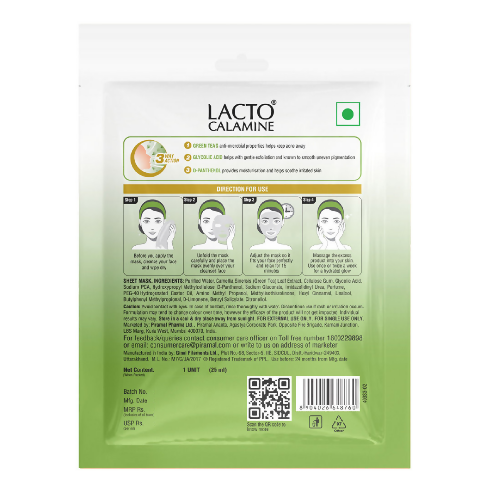 Lacto Calamine Green Tea Face Sheet Mask