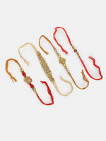 Thumbnail for NVR Men Set of 4 Multicolor Stone-Studded Ganesh Rakhi With Roli Chawal & Chocolate - Distacart