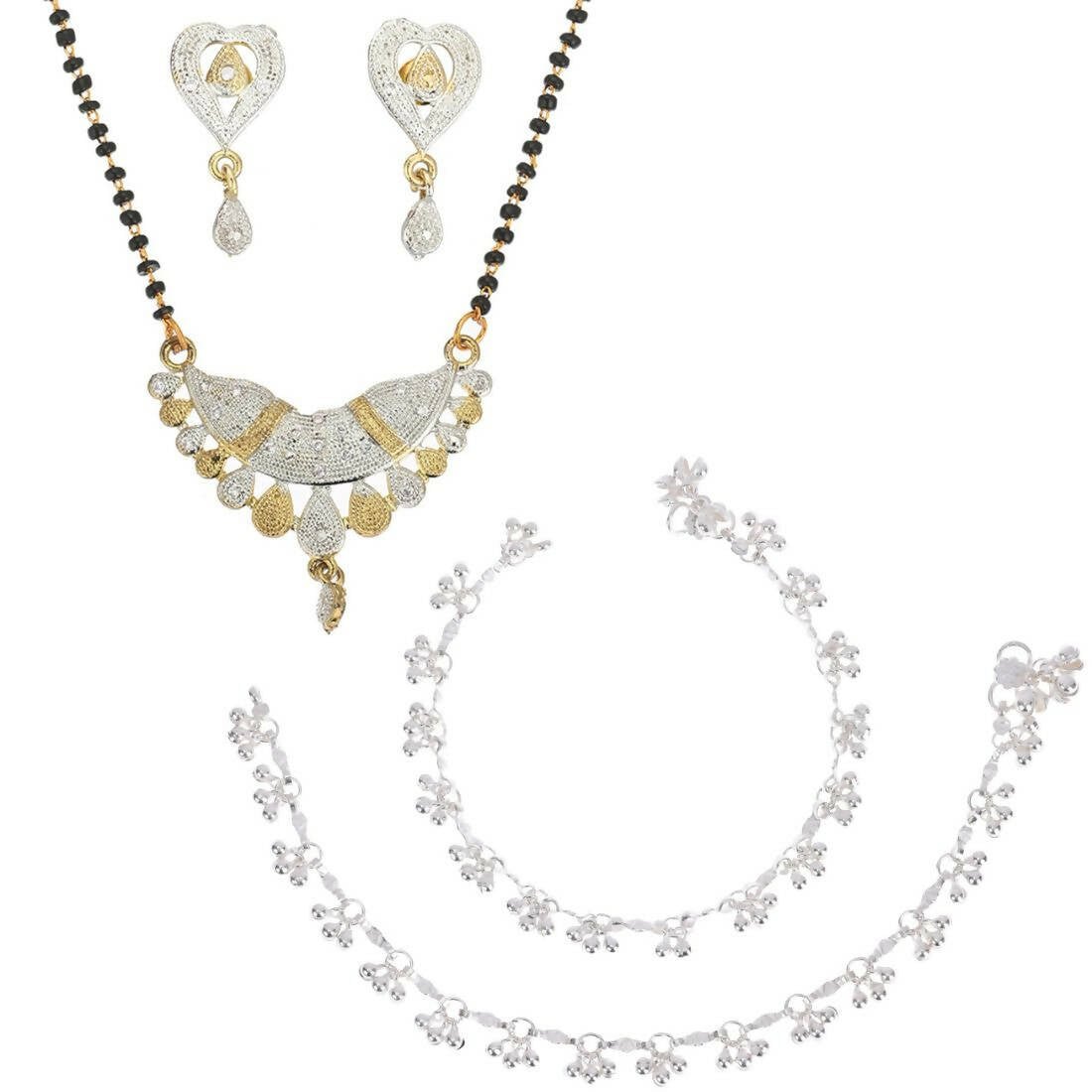 AanyaCentric Gold-plated Mangalsutra Pendant Earring Set & Silver Plated Anklet - Distacart