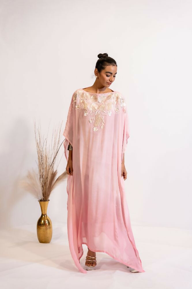 Timaraa Luxe Blush Pink Embroidered Kaftan Dress - Dista