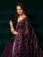 Thumbnail for Joban Fashion Wine Net Party Wear Sarees - Distacart