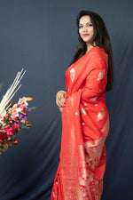 Thumbnail for Jyoti Fashion Women's Orange Paithani Silk Zari Woven Saree with Blouse - Distacart