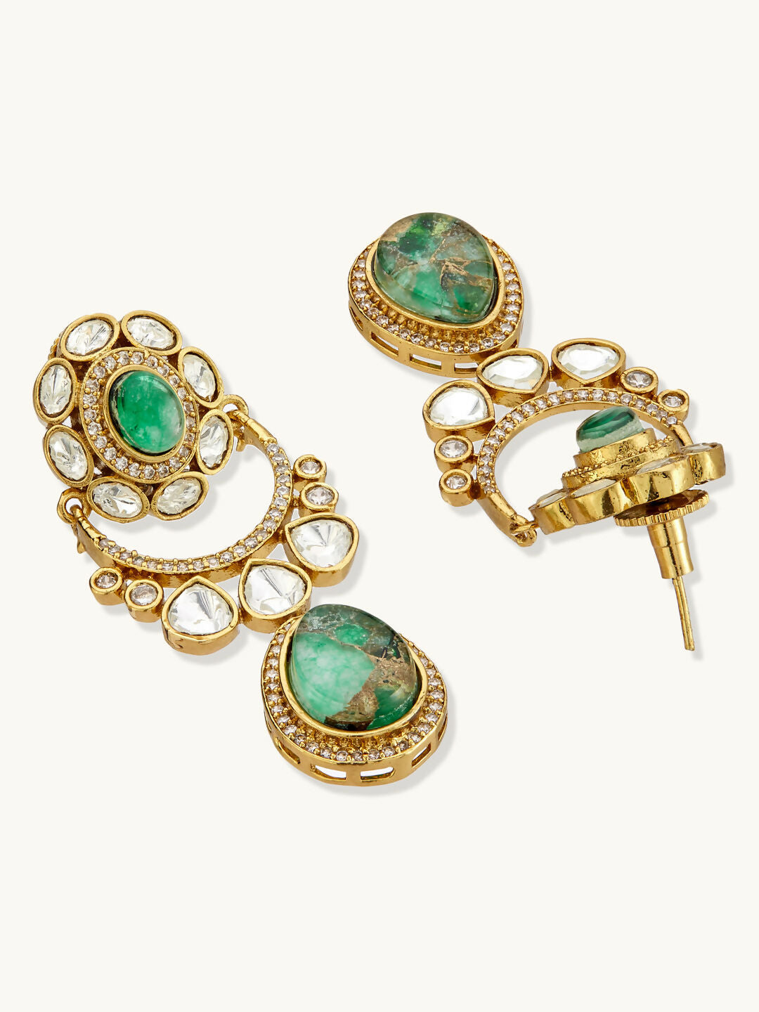 Nuyug 22K Gold-Plated Kundan Studded Faux Jasper Stone Necklace Set