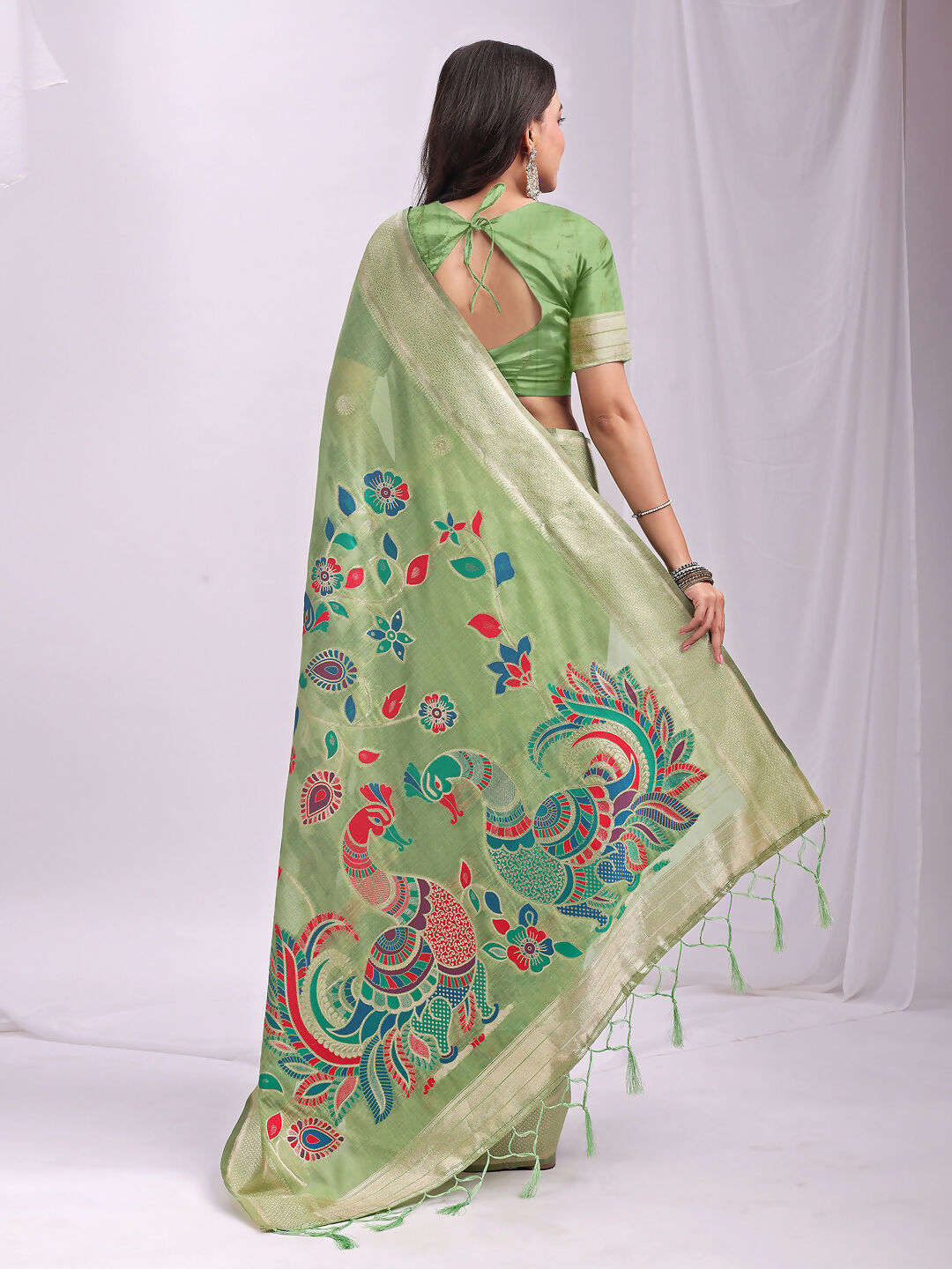 Astita Linen Cotton Light Green Saree