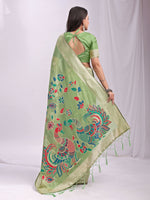 Thumbnail for Astita Linen Cotton Light Green Saree