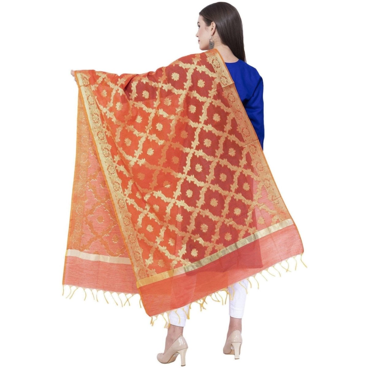 A R SILK Orange Color Vns pastle Chanderi cotton Dupattas and Chunnis