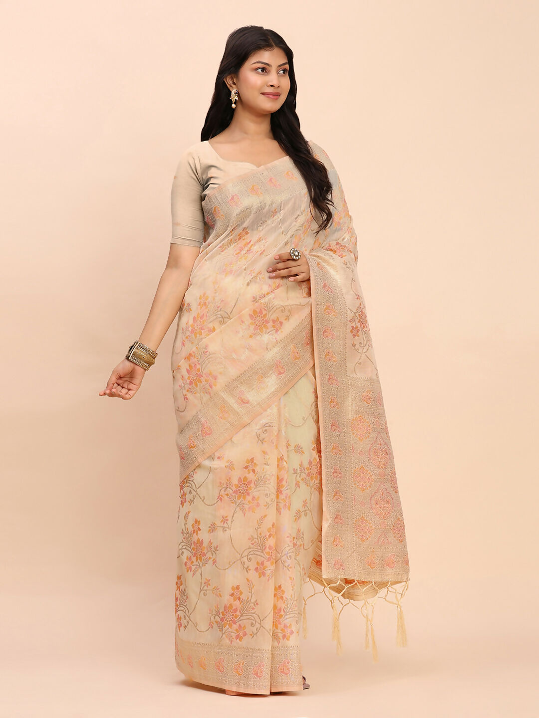 Astita Linen Cotton Off White Saree