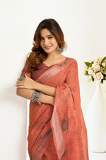 Thumbnail for Vastranavya Brown Digital Printed Linen Ready To Wear Designer Saree with Unstitched Blouse - Distacart