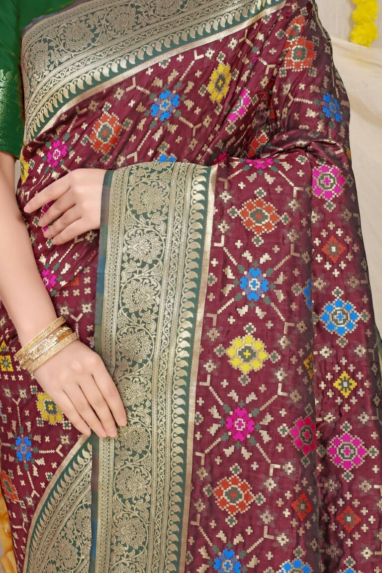 Jyoti Fashion Women's Wine Patola Silk Zari Woven Saree with Blouse - Distacart