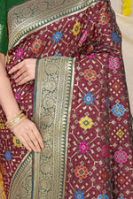 Thumbnail for Jyoti Fashion Women's Wine Patola Silk Zari Woven Saree with Blouse - Distacart