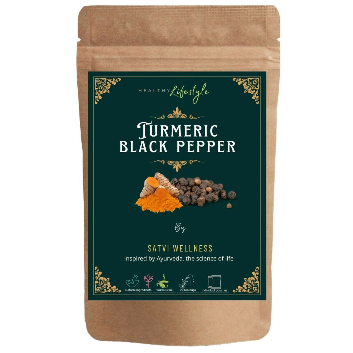 Satvi Wellness Turmeric Black Pepper Tea Bags | Herbal Tea