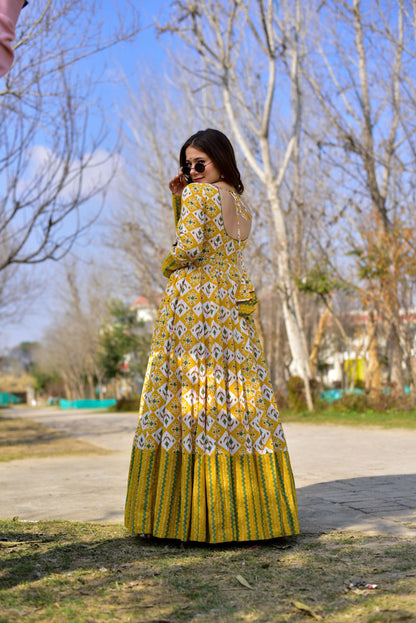 Aayaa Pure Muslin Gown With Heavy Digital Print - Multi Color - Distacart