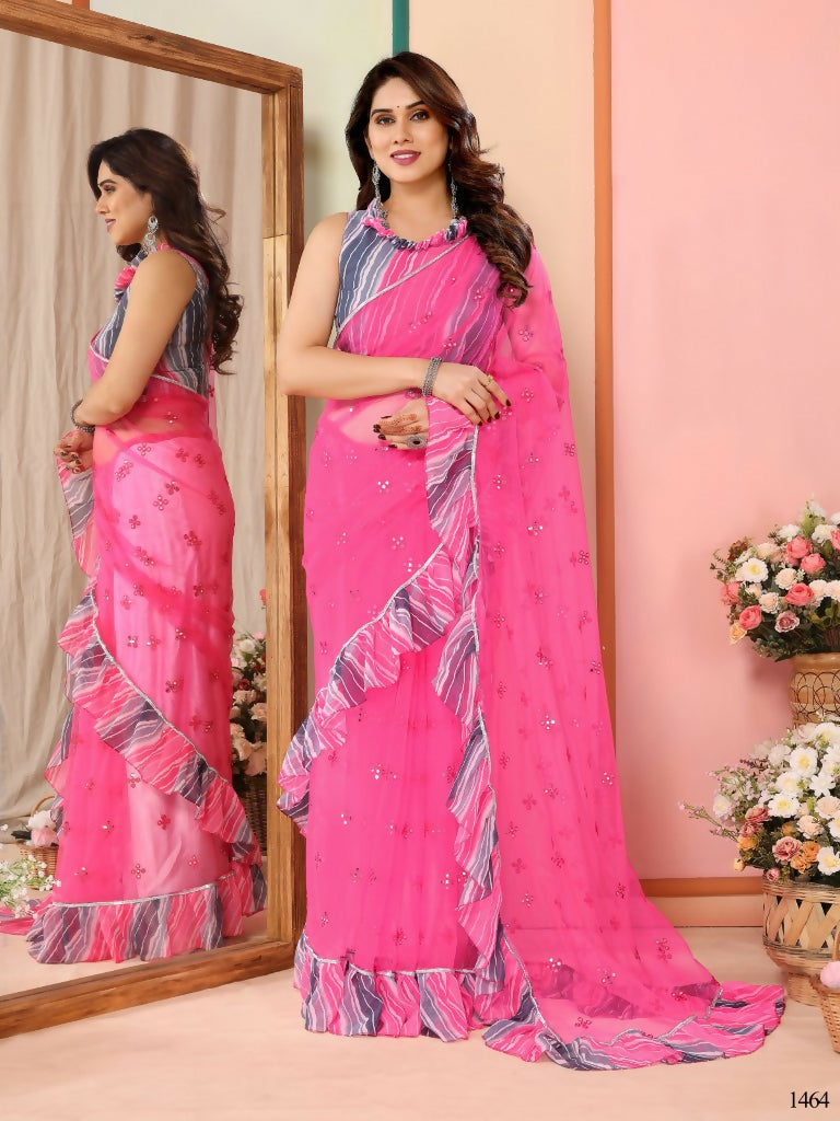 Partywear Designer Pink Net Fancy Saree - Dyuti - Distacart
