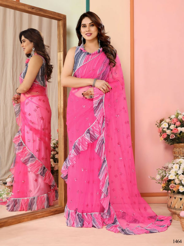 Partywear Designer Pink Net Fancy Saree - Dyuti - Distacart