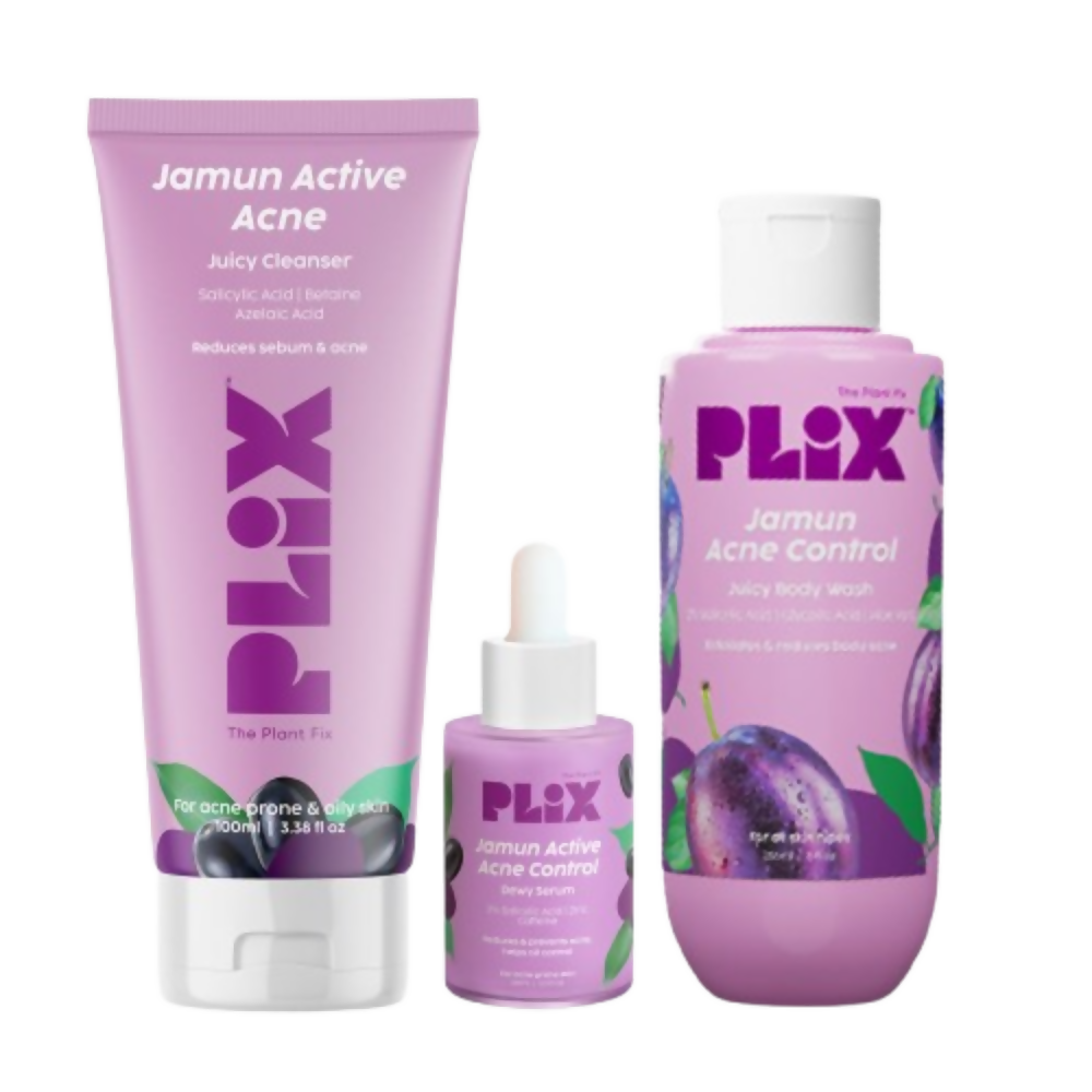 PLIX The Plant Fix Jamun Skincare With Cleanser, Body Wash & Active Acne Serum For Women & Men - Distacart