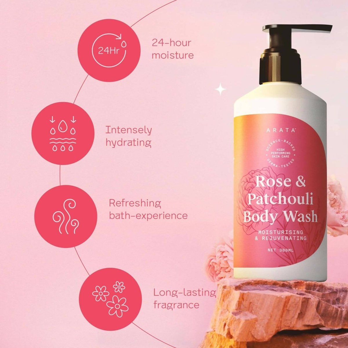 Arata Rose & Patchouli Body Wash - Distacart