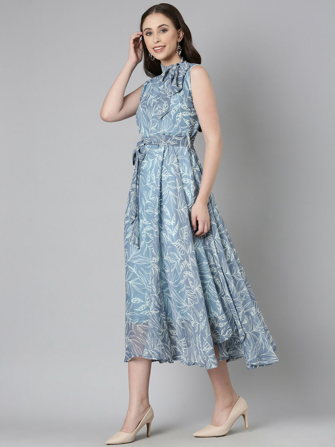 Souchii Grey Floral Chiffon Maxi Dress