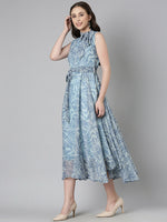 Thumbnail for Souchii Grey Floral Chiffon Maxi Dress