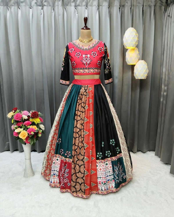 Preksha Creation Indian Festive Butter Soft Silk With Digital Print And Real Mirror Work Women Lehenga Choli - Black - Distacart