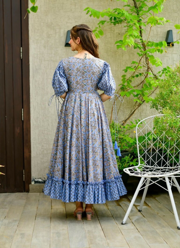 Jyoti Fashion Women's Blue Heavy Digital Printed Cotton Silk Anarkali Dress - Distacart