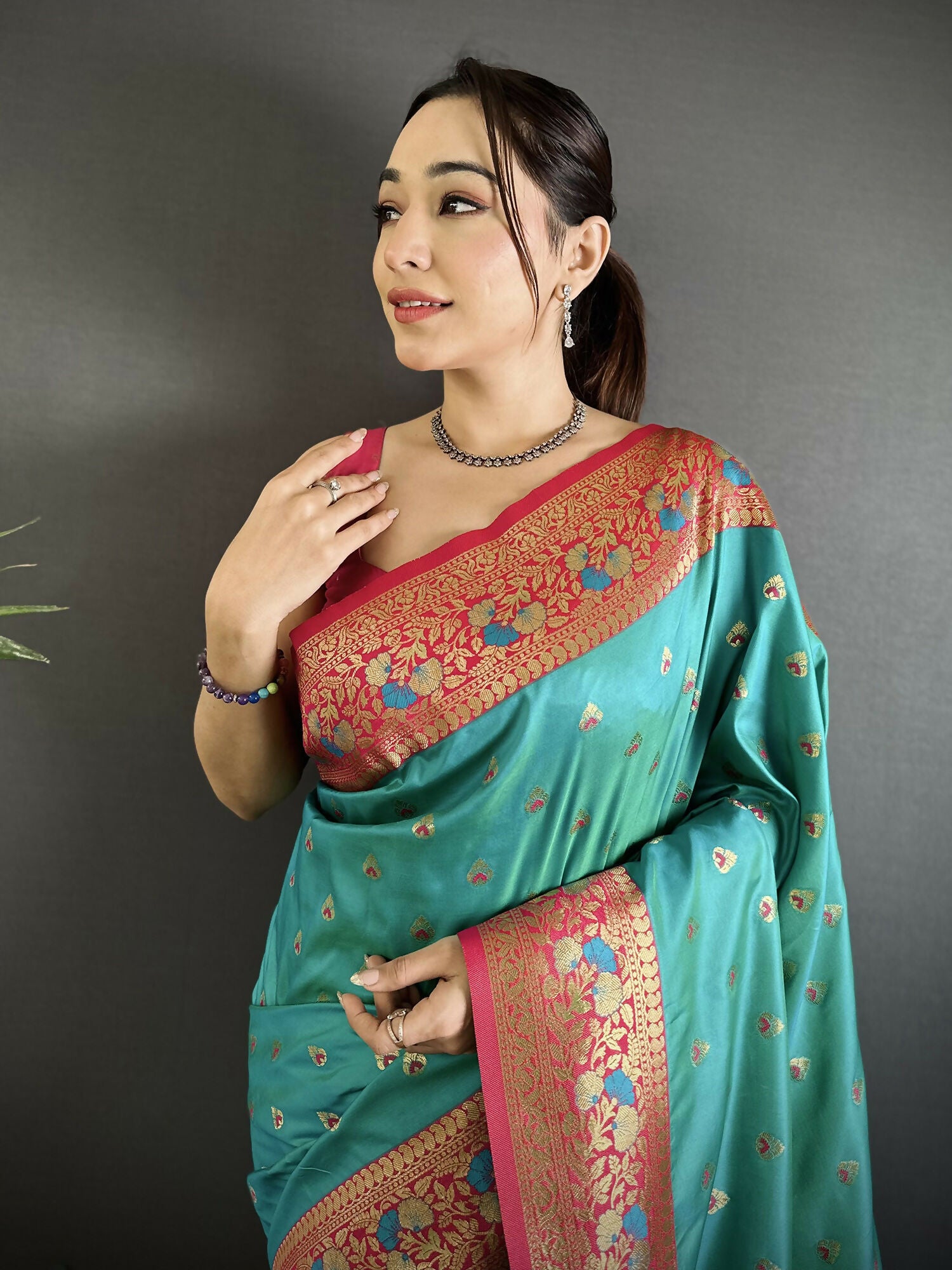 Joban Fashion Teal Blue Intricate Motifs Soft Silk Banarasi Saree - Dista