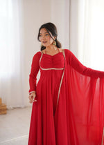 Thumbnail for Teeya Creation Red Faux Georgette Designer Party Wear Long Gown - Distacart