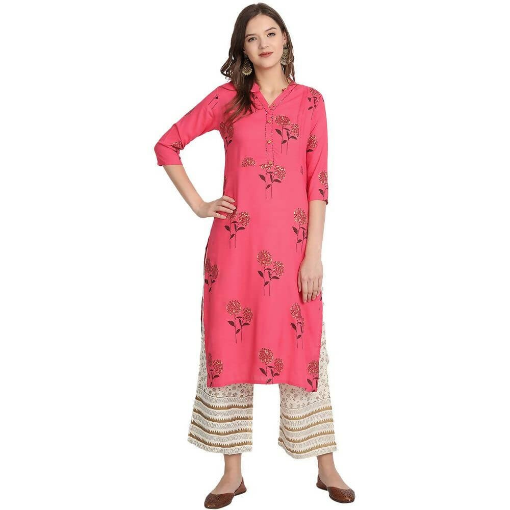 Anubhutee Women's Rayon Floral Printed Pink Kurta with Palazzo - Distacart