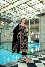 Thumbnail for Jyoti Fashion Women's Black Faux Georgette Heavy Embroidery and Moti Work Kurta Set - Distacart