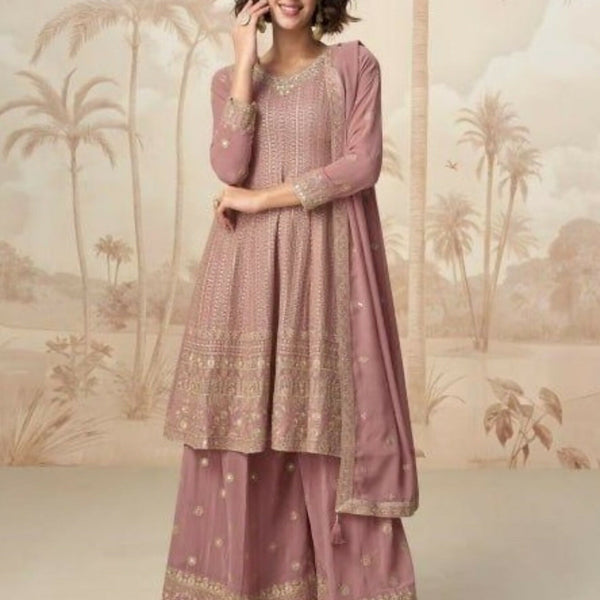 Anaita Peach Heavy Fox Georgette Stitched Suit with Sequence Work - Distacart