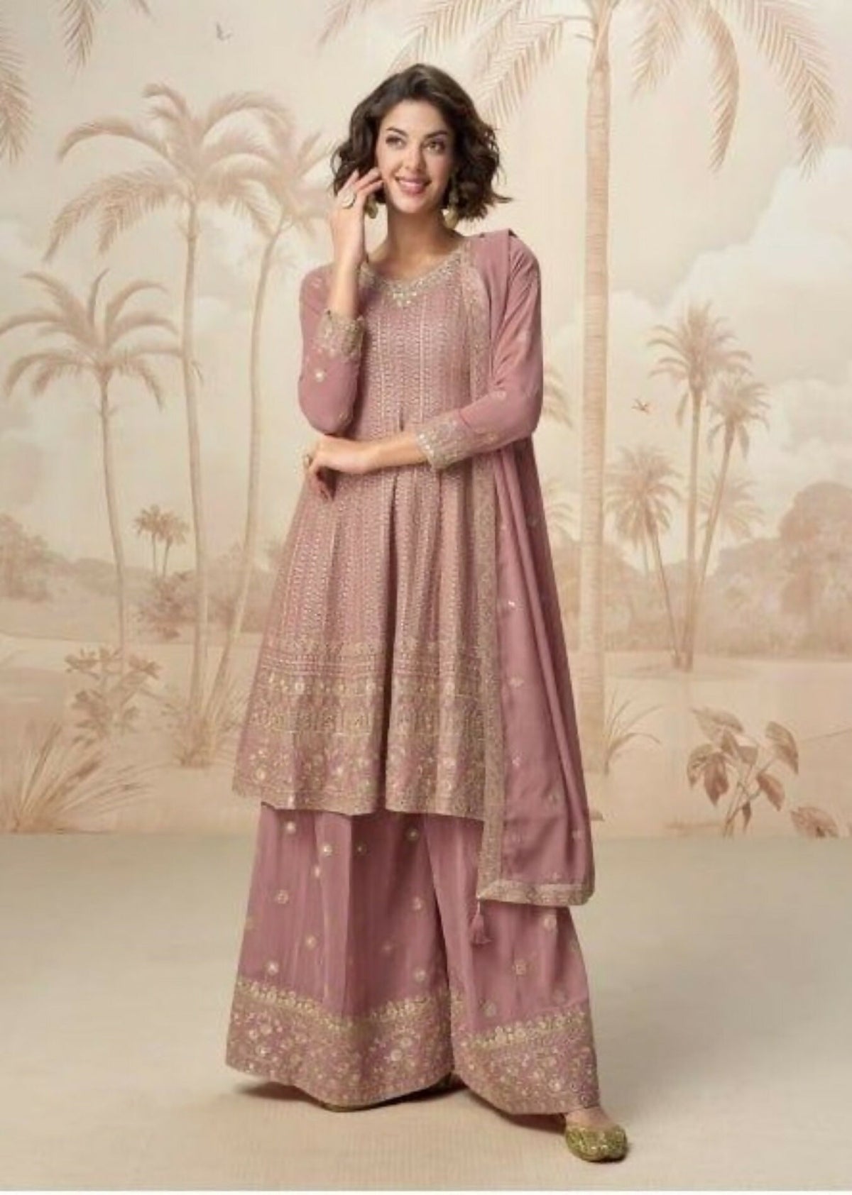 Anaita Peach Heavy Fox Georgette Stitched Suit with Sequence Work