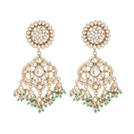 Thumbnail for Nuyug 22K Gold Plated Traditional Kundan Studded Contemporary Dangler Earrings with Pearl and Green Bead Accents