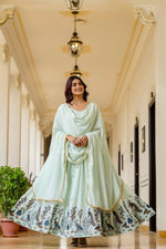 Thumbnail for Teeya Creation Mint Green Chinnon Heavy Work Long Wedding Gown - Distacart